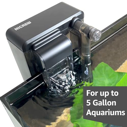 NICREW Slim Aquarium Filter, Quiet Fish Tank HOB Filters for up to 5 Gallon Aquariums, Adjustable Flow, 42 GPH, 3W