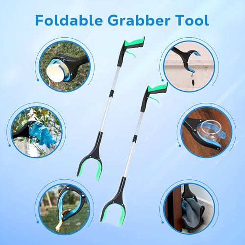Grabber Reacher Tool - 32” Extra Long Foldable Gripper and Reaching Tool - Heavy Duty Pick Up Stick Grabbers for Seniors, Trash, Surgery Recovery Must Haves Gifts (Green) - color: Green
