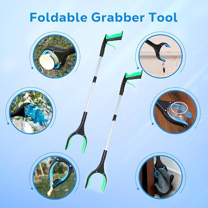 Grabber Reacher Tool - 32” Extra Long Foldable Gripper and Reaching Tool - Heavy Duty Pick Up Stick Grabbers for Seniors, Trash, Surgery Recovery Must Haves Gifts (Green) - color: Green