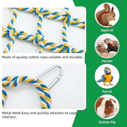 2 Pcs Rat Climbing Ropes for Cage Rat Cage Accessories Bird Rope Rat Toys for Pet 12.6 x 9.84 inch Hammock Hamster Cotton Rope Bridge Bird Ladder with 4 Silver Hooks（Yellow） - color: Yellow