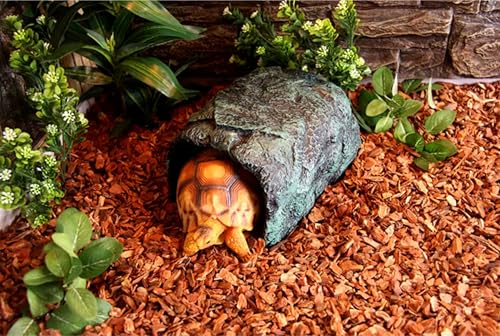 M2cbridge Fish Hide Cave Reptile Terrarium Habitat Decor Green Rock Dish | Natural color careful craft, resting spot, solid and sturdy, water dish - style: Green Rock+ Water Dish