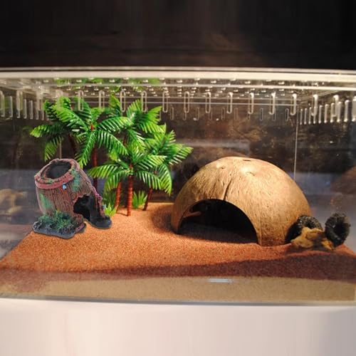 Resin Lizard Hideout and Reptile Hide Cave Decorative Habitat Shelter for Terrarium, Slant Barrel Design Reptile Tank Decor for Lizards, Turtles, and Amphibians
