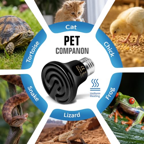 Happy Herps 50W Ceramic Heat Emitter, Reptile Heat Bulbs, Ceramic Heat Lamp for Reptiles, Amphibian, Chicken, Dog, Cat (2-Pack) - size: 50W-2 Pack