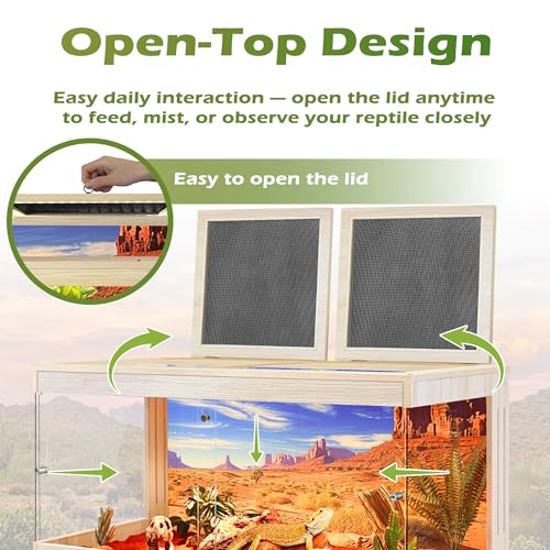 ROYXEN Bearded Dragon Tank with Leg Stand,34 Gallon Tempered Glass Reptile Tank with Metal Mesh Top, 3-Side Clear Anti-Scratch Glass Lizard Tank,Snake Tank for Reptile Habitat (Oak,32" Length) - color: Oak, size: 34Gal,32x16x16inch