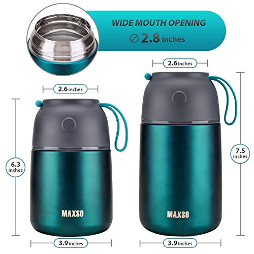 MAXSO 2 Pack Soup Thermo for Hot & Cold Food for Kids Adults, Vacuum Insulated Food Jar Thermal Lunch Containers, Travel Food Flask with Spoon (24 oz,17 oz) (Matte Green) - color: Green
