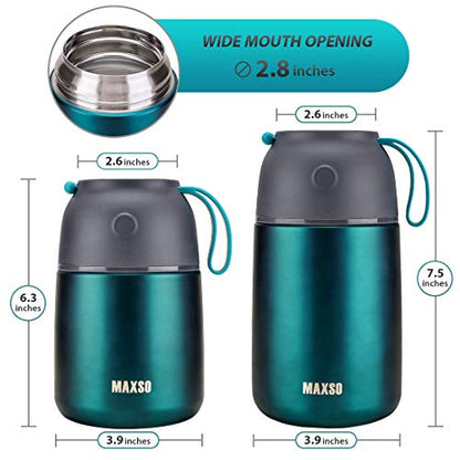 MAXSO 2 Pack Soup Thermo for Hot & Cold Food for Kids Adults, Vacuum Insulated Food Jar Thermal Lunch Containers, Travel Food Flask with Spoon (24 oz,17 oz) (Matte Green) - color: Green