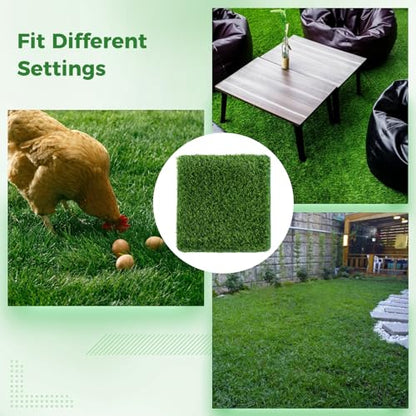Chicken Nesting Box Pads, 8 Pcs Washable Artificial Grass Mats with Feeding String Bag, Reusable Fake Turf Beddings for Chicken Coops, Indoor and Outdoor Green Rugs, 12 x 12 Inches