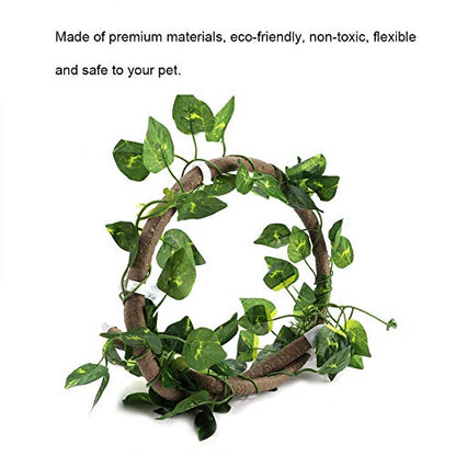 Tropical Terrarium Plants Fake Jungle Vines Set with Pothos Leaves, Naturalistic Climbing Vines for Reptile Habitat Decor, Bioactive Vivarium (Vinegar + Green Ivy Leaves)