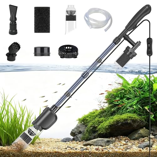 Electric Aquarium Vacuum Gravel Cleaner, 36W Electric Fish Tank Cleaning Tools with Strong Suction for Automatic Water Change Algae Filter Water Circulation Wash Sand 580GPH (Black) (Blue)