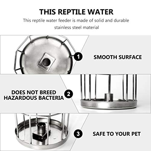 POPETPOP Reptile Automatic Water Feeder Bowl Stainless Steel Tortoise Lizard Drinking Dish for Terrarium Pets