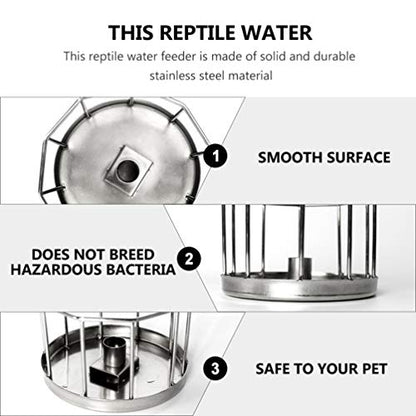 POPETPOP Reptile Automatic Water Feeder Bowl Stainless Steel Tortoise Lizard Drinking Dish for Terrarium Pets