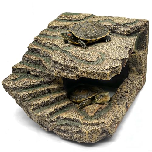 Tfwadmx Large Turtle Basking Platform, Bearded Dragon Hide, Reptile Cave Hideout with Basking Area, Turtle Tank Accessories for Lizards,Geckos,Tortoises,Frogs,Newts