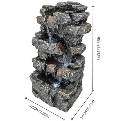 Tabletop Rock Waterfall Fountain, 4-Tier Stacked Stone, Resin, LED Lights, USB Powered, 7.08 x 5.5 x13.3Inches