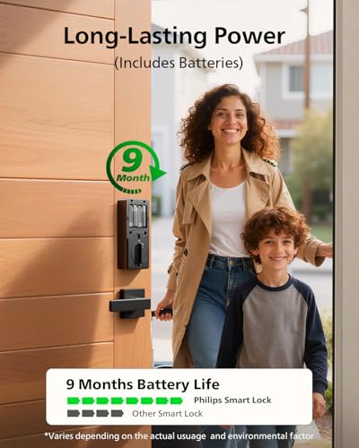 Philips Wi-Fi Smart Door Lock, Fingerprint Door Lock | APP Remote Unlock, Alexa Google Voice, 100 User Codes, Anti-Peep, Backlit Touchscreen, Waterproof, Includes 8 Batteries - color: Matte Black