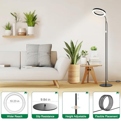 LBW 10.2in Grow Lights for Indoor Plants Full Spectrum with Stand, Floor Plant Growing Lamp for Large Plants, Auto ON/Off Timer 4/8/12H, 4 Dimmable Levels, 68in Adjustable Height - size: 1 Head 10.2" Jumbo Black