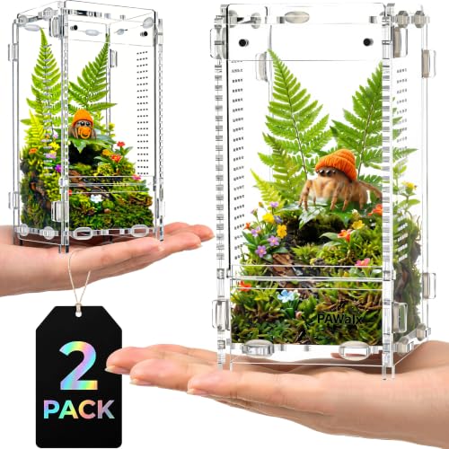 Jumping Spider Enclosure, Acrylic Terrarium with with Magnetic Doors, 0.8mm Micro-Ventilation, Stackable Escape-Proof Habitat for Jumping Spiders (3”x3”x6”x2Pack) - size: 2Pack, 3”x3”x6”