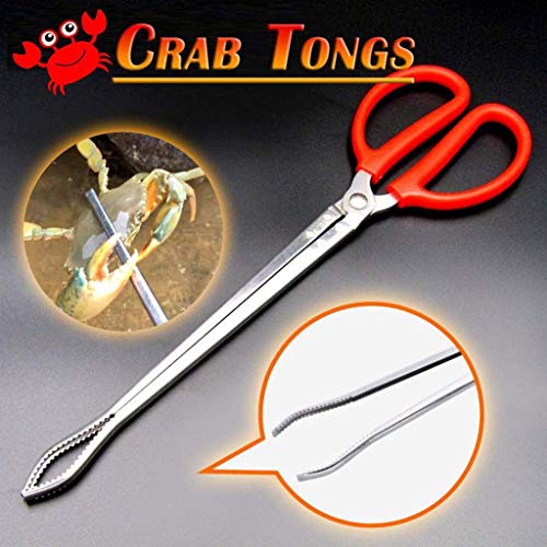 Multi-Function Clip Scissor Tongs Anti-Slip Tool Clip Sea Crab Artifact Crab Tongs 14.5 Inches Long Metal and ABS Material Silver and Red (Curved Head) - size: Curved Head