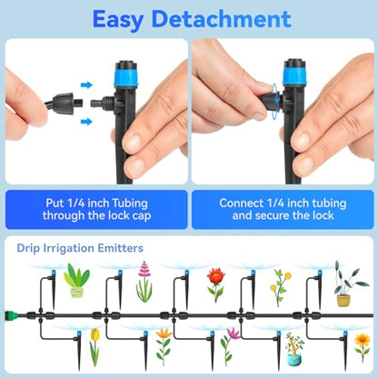 Adjustable 1/4" Drip Irrigation Drippers for Garden Irrigation System,20 PK | 360 Degree Uniform Water Flow,Water-saving Drip Emitters for Garden Plants,Flowerbed,Vegetable Row Irrigation System - size: 20pcs Drip Emitters with Lock Barb