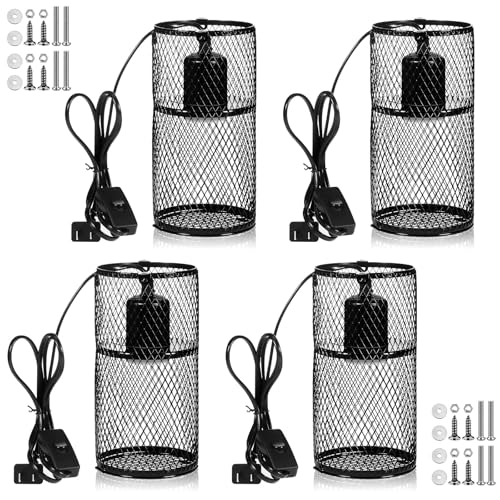 4 Pcs 4 Inch Reptile Heat Lamp Guard Anti Scald,Black, Black | Heating Lamp Holder, Mesh Cage, with 150w Ceramic Heat Emitter, Basking Anti Scald, Reptile Lizard Protection, Without Bulb - color: Black, Black