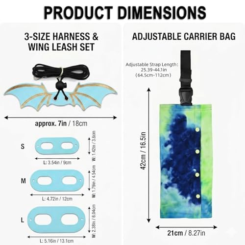 Bearded Dragon Carrier Sling & Bat Wing Leash Harness Set, Soft Flannel Reptile Travel Bag with 3 Size Chest Pads, Adjustable Outdoor Walking Accessories for Lizards Geckos (Blue) - color: Blue