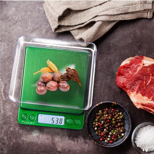 Fuzion Small Gram Scale 3000g, Digital Kitchen Food Scale, Gram and Ounce | Ombré, 0.1g Accuracy, 6 Modes, 2 Trays Included, Tare, Piece Counting, For Food, Coffee, Cooking, Herb, Reptiles, Coins - color: Ombré Purple-Green