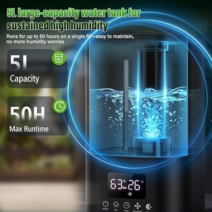 Automatic Reptile Fogger Humidifier with Smart Humidity Control, 5L Large Tank, 70" External Sensor Probe, Dual Hose Terrarium Humidifier for Ball Python, Chameleon, Gecko, Frog, Vivarium & Grow Tent
