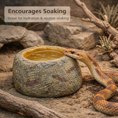 Small Snake Soak Bowl, Resin Reptile Water Dish, 1.3 lb Rock Look | 2-in-1 Drink & Soak, Smooth Basin, Textured Exterior, 4.72 x 3.35 in, Hatchlings & Juveniles