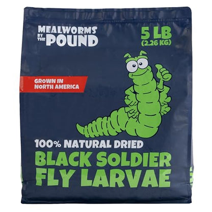 North American Grown Dried Black Soldier Fly Larvae (5lbs) - More Calcium Than Mealworms - Treats for Chickens, Wild Birds, & Reptiles …