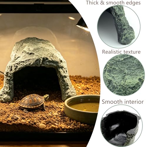 Reptile Hide, Great for Geckos, Snakes, Bearded Dragons & Lizards, It Doubles as Aquarium Rock Cave Corner Cave for Climbing Hiding - size: M