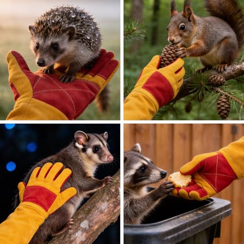 Animal Handling Gloves – Bite-Proof, Multi-purpose, Pet Leather Gloves with Padding - color: Yellow, size: 23.6