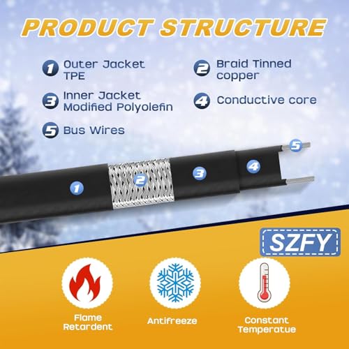 3FT~200FT Heat Tape for Water Pipes -40°F Deicing Pipe Heat Cables for Roof (80FT) - size: 80FT