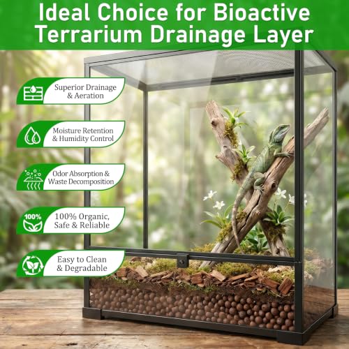 Riare 2LBS Expanded Clay Balls Terrarium Substrate for Reptiles - 100% Organic Lightweight Clay Pebbles Substrate Frogs False Bottom Substrate, Bioactive Terrarium Substrate for Drainage and Moisture - color: 2LB