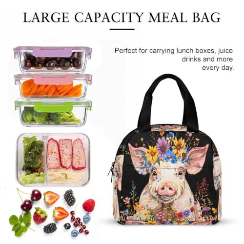 Pig Flowers Lunch Bag for Women Men | Insulated Lunch Box Leakproof Food Meal Containers Reusable Foldable 6L Capacity Lunch Tote Bags for Work Picnic Travel - color: style-8