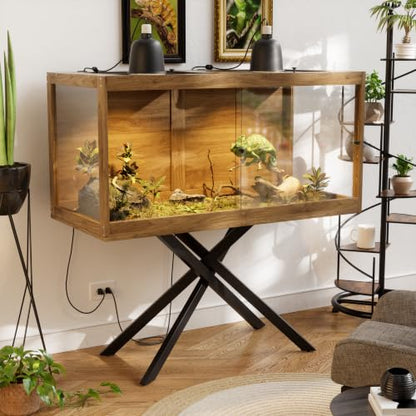 PAKASEPT 120 Gallons Bearded Dragon Tank with Leg Stand,Tempered Glass Reptile Enclosure with Metal Mesh Top,Snake/Lizard Tank for Chameleon,Tortoise,Hecko,Brown - size: 120 Gallons