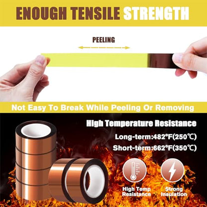 MEBMIK 6 Rolls 20mm x16m(52FT) Heat Tape High Temperature Heat Resistant Tape Heat Transfer Tape for Heat Sublimation Press Vinyl,No Residue