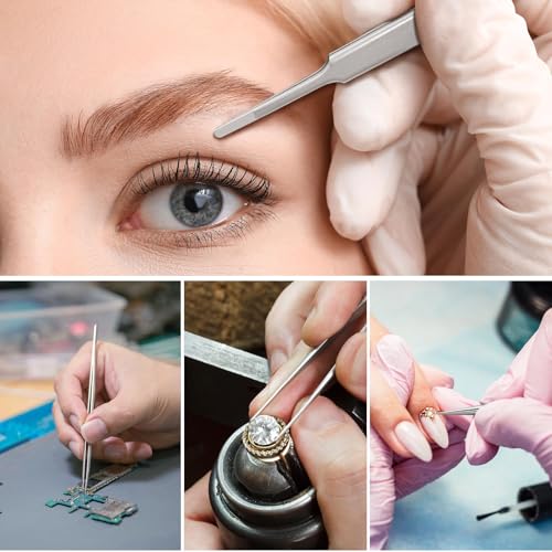 Precision Tweezer, Upgraded Flat Tip Round, High-end Stainless Steel | Tweezers for Craft, Electronics, Laboratory Work, Also Great Precision for Hair and Ingrown Hair Removal - style: Flat Tip Round (4.72in)