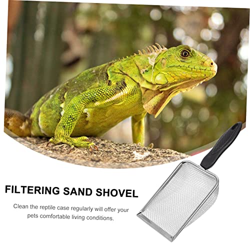 1Pc Stainless Steel Reptile Sand Shovel for Cleaning Tortoise Lizard Substrates Fine Mesh Design Durable Convenient Litter Box Accessory