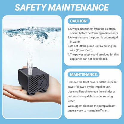 GOZILLA Mini Submersible Water Pump, Ultra Quiet Pump (5W,300L/H,79GPH) for Terrarium, Aquarium,Fish Tank,Tabletop Fountain and Pet Fountain. - color: Submersible Pump