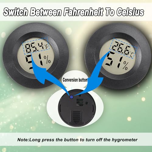 Hygrometer Thermometer Digital Humidity Meter 2 Pack | Mini Size,℉/℃ Conversion Indoor/Outdoor Humidity Monitor Reptile Thermometer For Greenhouse Garden Cellar