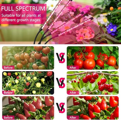 SYEIORAOM Grow Lights for Indoor Plants, Four Head LED Grow Light with Full Spectrum, Red White Spectrum for Indoor Plant Lamp, Adjustable Gooseneck, Suitable for Vegetation - size: Four-head plant light