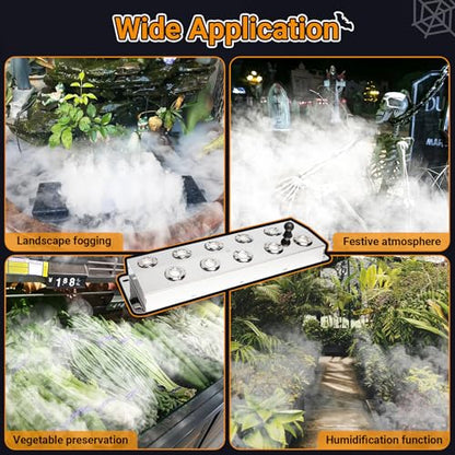 Ultrasonic Mist Fogger Maker 10 Heads, Mist Maker Fogger 7000ml/H | 350W & IP67 Waterproof Power Supply, with 2 Floats & 10 Atomizer Heads Replacements, Perfect for Pond, Greenhouse, Halloween - size: 10 Heads