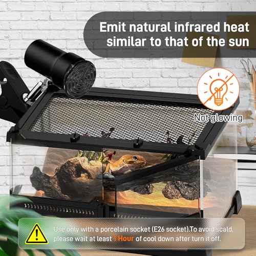 Ceramic Heat Emitter, 200W Reptile Heat Bulb 2-Pack, No Light Infrared Heating Lamp for Bearded Dragon, Snake, Lizard, Tortoise, Chicken Coop & Amphibian (E26 Base, Black)