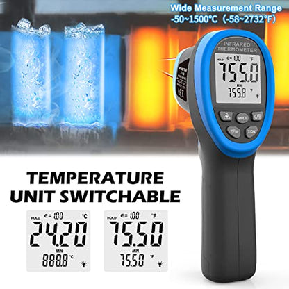 BT-1500 Non-Contact Pyrometer 30:1 Industrial Laser Thermometer Gun, -58℉ to 2732℉ (-50℃ ~ 1500℃) High Temp Infrared Thermometer (NOT for Human) - color: Infrared Thermometer BT-1500 Blue