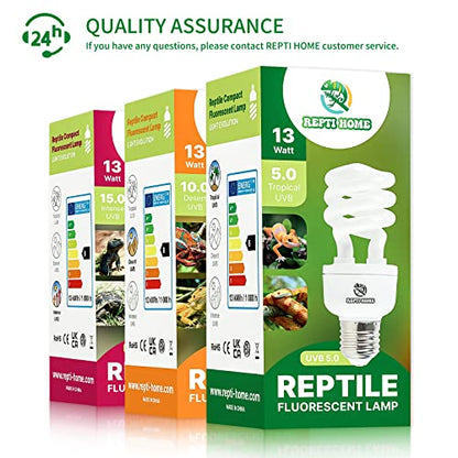 UVB Reptile Light 5.0, 13W Tropical and Sub-Tropical UVA UVB Bulb for Reptiles, Tropical Terrarium Compact Fluorescent Lamp, Reptile UVB Light Bulb for Chameleons, Iguanas and Turtles - size: 5.0-13