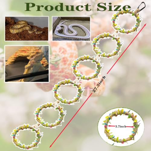 Snake Climbing Rings for Ball Python & Corn Snake,Reptile Hanging Climbing Ring, Snake Habitat Decor Vines with Artificial Leaves, Ball Python, Lizard, Gecko, Arboreal Reptiles Terrarium (Yellow) - color: Yellow