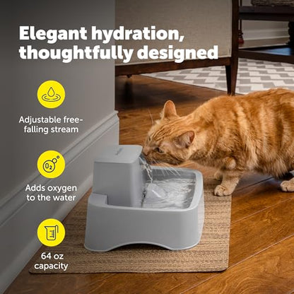 PetSafe Oasys Pet Fountain, 1/2 Gallon, Cats & Small Dogs, 4-Pack Filters | Adjustable Flow Control, Open Bowl, Whisker-Friendly Tray, Replaceable Carbon & Foam Filters Included - style: Fountain + 4-Pack Filters