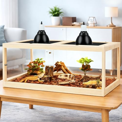 82 Gallon Bearded Dragon Tank, 48 x 20 x 20 Inch Tempered Glass Reptile Enclosure with Metal Mesh Top, Lockable Sliding Front Doors, Large Lizard and Snake Terrarium, Oak - color: Oak, size: 82 Gallon (48x19.5x19.5 Inch)