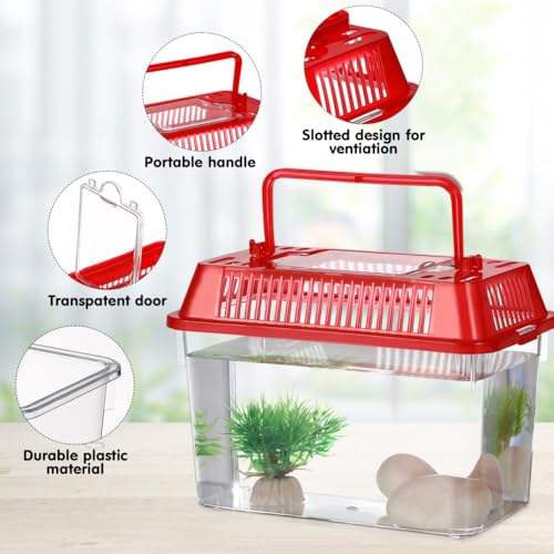 POPETPOP Portable Fish Tank Small Plastic Aquarium with Handle 5.90X4.33X3.74In Transparent Turtle Box Handheld Aquarium for Fish Turtle Hamsters Travel and Home Use