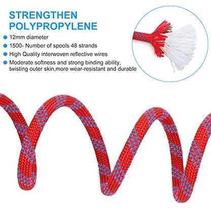 10mm/12mm (32FT/64FT) Climbing Rope, Outdoor Static Rock Climbing Rope, Tree Climbing Rappelling Rope, Escape Nylon Rope, Ice Climbing Equipment Fire Rescue Parachute Rope with 2 Steel Hooks - color: Red, size: 10mm/32ft