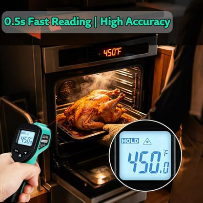 Infrared Thermometer Gun -58℉~1022℉, Digital Laser Grilling Thermometer | Surface Thermometer Gun Griddle Accessories, LCD Backlit Display Temp Gun with Hard Carrying Case Gift for Men and Dad, Green - color: Green